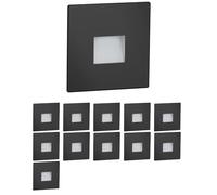 ledscom.de Lot de 12 luminaires LED pour escalier/encastrés muraux FOW pour l'intérieur et l'extérieur, downlight, rectangulaires, noirs, 85 x 85 mm, blanc chaud