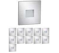 ledscom.de Lot de 12 luminaires LED pour escalier/encastrés muraux FOW pour l'intérieur et l'extérieur, downlight, forme carrée, acier inoxydable, 85 x 85 mm, blanc froid