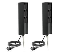 ledscom.de Lot de 2 colonnes de Prises de Jardin POMI avec Piquet et câble de 2 m pour l'extérieur, IP44, 3 Prises, Noir, carrées, 33 cm