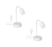 ledscom.de Lot de 2 lampes de table WAIKA, blanches, USB-A, USB-C, avec ampoule LED GU10 incluse (variateur à 3 niveaux, blanc chaud, 5,8 W, 500 lm)
