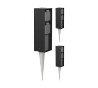 ledscom.de Lot de 3 colonnes de Prises de Jardin POKU avec Piquet pour l'extérieur, IP44, Double Prise, Noir, carrées, 23 cm
