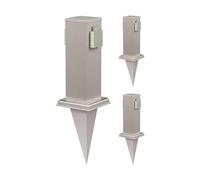ledscom.de Lot de 3 colonnes de Prises de Jardin « Polly » avec Piquet d'ancrage pour l'extérieur, IP44, Double Prise, Acier Inoxydable, Forme carrée, 27 cm