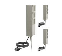 ledscom.de Lot de 3 colonnes de Prises de Jardin POMI avec Piquet et câble de 5 m pour l'extérieur, IP44, Triple, Acier Inoxydable, carrées, 33 cm