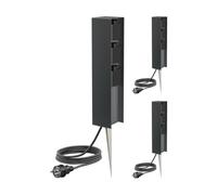 ledscom.de Lot de 3 colonnes de Prises de Jardin POMI avec Piquet et câble de 5 m pour l'extérieur, IP44, 3 Prises, Anthracite, carrées, 33 cm