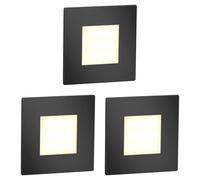 ledscom.de Lot de 3 lampes LED d'escalier/appliques murales encastrables FEX pour l'intérieur et l'extérieur, de forme carrée, noires, 85 x 85 mm, blanc chaud