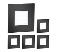 ledscom.de Lot de 5 lampes d'escalier/appliques encastrées à LED FEX pour l'intérieur et l'extérieur, de forme carrée, noires, 85 x 85 mm, blanc froid