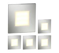 ledscom.de : 5 spots LED pour escaliers/appliques murales FEX, pour intérieur et extérieur, carrés, en acier inoxydable, 85 x 85 mm, lumière blanc chaud