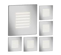 ledscom.de Lot de 6 luminaires LED d'escalier/encastrés muraux FEX pour l'intérieur et l'extérieur, grille, forme carrée, acier inoxydable, 85 x 85 mm, blanc chaud
