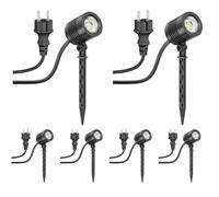 ledscom.de Lot de 6 petits projecteurs LED de jardin avec piquet TARL pour l'extérieur, IP65, prise, noir, 4,3 W, 340 lm, blanc chaud