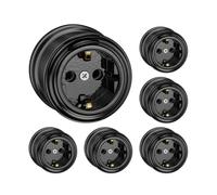 ledscom.de Lot de 6 prises en saillie en porcelaine PORS, noir brillant, rondes, ⌀ 65 mm