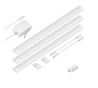 ledscom.de Luminaire d'agencement LED SIRIS blanc mat avec détecteur de mouvement, plat, 50cm chacun, 531lm chacun, blanc chaud, 3 pièces