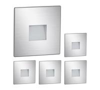 ledscom.de Luminaire d'escalier/encastré mural à 5 LED FOW pour l'intérieur et l'extérieur, spot encastré, rectangulaire, acier inoxydable, 85 x 85 mm, blanc chaud