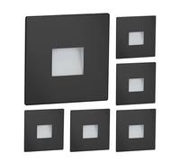 ledscom.de Luminaire d'escalier/encastré mural à 6 LED FOW pour l'intérieur et l'extérieur, spot encastré, carré, noir, 85 x 85 mm, blanc chaud
