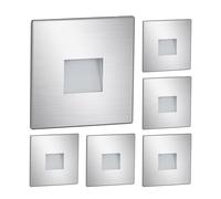 ledscom.de Luminaire d'escalier/encastré mural à 6 LED FOW pour l'intérieur et l'extérieur, spot encastré, rectangulaire, acier inoxydable, 85 x 85 mm, blanc froid