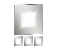 ledscom.de : 4 spots LED pour escaliers/appliques murales FEX, pour intérieur et extérieur, carrés, en acier inoxydable, 85 x 85 mm, lumière blanche froide – Acier inoxydable / Couleur de la lumière :