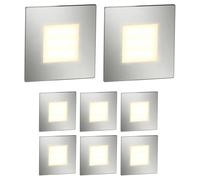 ledscom.de Luminaire d'escalier/encastré mural FEX à 8 LED pour l'intérieur et l'extérieur, de forme carrée, en acier inoxydable, 85 x 85 mm, blanc chaud