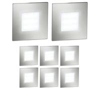 ledscom.de Luminaire d'escalier/encastré mural FEX à 8 LED pour l'intérieur et l'extérieur, de forme carrée, en acier inoxydable, 85 x 85 mm, blanc froid