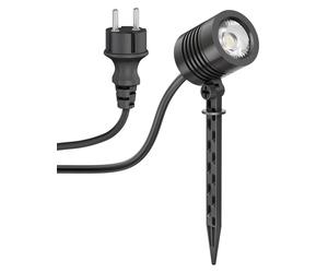 ledscom.de Petit projecteur LED pour jardin avec pique à planter, pour une utilisation extérieure, indice de protection IP65, avec prise, couleur noire, 4,1 W, 351 lm, lumière blanche froide