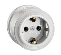 ledscom.de Prise de courant apparente porcelaine PORS, blanc brillant, ronde, ⌀ 65 mm