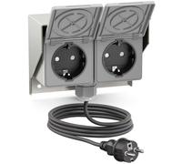 ledscom.de Prise de jardin apparente PIWI, câble de 5 m, IP44, double | Edelstahl, waagerecht, für Garten, Terrasse und Außenbereich geeignet