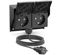 ledscom.de Prise de jardin apparente PIWI, câble de 5 m, IP44, double | Schwarz, waagerecht, für Garten, Terrasse und Außenbereich geeignet