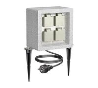 ledscom.de Prise de Jardin Pock avec Piquet de Terre Aspect Pierre pour l'extérieur, 4-Fois, résine synthétique, carrée, 20cm
