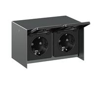 ledscom.de Prise extérieure 2x STEDDA, IP44, acier inoxydable anthracite horizontal, prises pour jardin, terrasse et extérieur