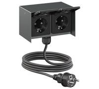 ledscom.de Prise extérieure double STEDDA avec câble de 2 m, IP44, acier inoxydable anthracite, montage horizontal, prises pour le jardin, la terrasse et l'extérieur