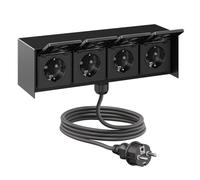ledscom.de Prise extérieure quadruple STEDDA avec câble de 2 m, IP44, acier inoxydable noir, montage horizontal, prises pour le jardin, la terrasse et l'extérieur