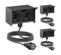 ledscom.de : prise extérieure triple STEDDA à 2 emplacements et câble de 2 m, IP44, acier inoxydable anthracite, montage horizontal, prises pour le jardin, la terrasse et l'extérieur
