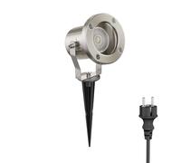 ledscom.de Projecteur de jardin MIBU avec piquet de terre pour l'extérieur, IP55, chromé mat, ampoule LED GU10 incluse (blanc chaud, 7,6W, 1103lm, 33°)