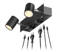 ledscom.de Spot mural WAIKA, 2 flammes, noir, prises de courant, USB-C, USB-A, ampoules LED GU10 incluses, variateur à 3 niveaux, 374lm chacune, 70°, blanc chaud
