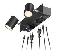 ledscom.de Spot mural WAIKA, 2 flammes, noir, prises de courant, USB-C, USB-A, in mpoules LED GU10 410lm chacune, 45°, blanc chaud