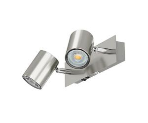 ledscom.de Spot mural WAIKA, à deux flammes, avec interrupteur, inox mat, incl. LED GU10 (blanc, 8,2W chacun, 1179lm, 33°)