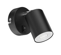 ledscom.de Spot mural WAIKA, à une flamme, avec interrupteur, noir mat, incl. LED GU10 (blanc, 8,2W, 1179lm, 33°)