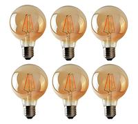 LEDSone Ampoules LED G95 E27 à intensité variable, style Edison, 4 W, culot à vis Edison, filament décoratif, verre ambré, éclairage blanc chaud 2 700 K (Paquet de 6)