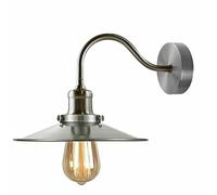 LEDSone Applique murale chromée industrielle rétro Vintage, avec bras à col de cygne, abat-jour avec abat-jour plat, raccord de support E27 (Nickel satiné)