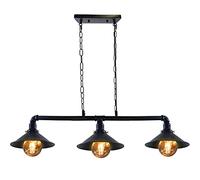 LEDSone Barre lumineuse industrielle 3 voies style rétro vintage rustique steampunk avec abat-jour en forme de cage, lampe suspendue, tube en métal, support E27 pour (Noir, cône)