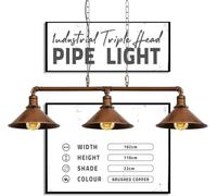 LEDSone Barre lumineuse industrielle 3 voies style rétro vintage rustique steampunk avec abat-jour en forme de cage, lampe suspendue, tube en métal, support E27 pour (Noir, plat)