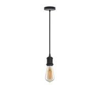 LEDSone Kit de suspension vintage moderne de style industriel rétro avec lampe E27 noire, support noir rond avec câble tressé, 1m, rosace de plafond noire
