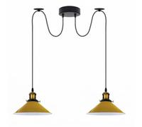 LEDSone Lampe araignée à 2 têtes avec câbles réglables de 2 m, abat-jour conique en métal vintage industriel de 22 cm, luminaire suspendu au plafond pour salon, cuisine, bar, café