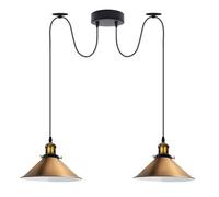 LEDSone Lampe araignée à 2 têtes avec câbles réglables de 2 m, abat-jour conique en métal vintage industriel de 22 cm, luminaire suspendu au plafond pour salon, cuisine, bar, café