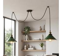 LEDSone Lampe araignée à 2 têtes avec câbles réglables de 2 m, abat-jour conique en métal vintage industriel de 22 cm, luminaire suspendu au plafond pour salon, cuisine, bar, café