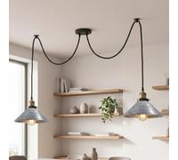 LEDSone Lampe araignée à 2 têtes avec câbles réglables de 2 m, abat-jour conique en métal vintage industriel de 22 cm à suspendre au plafond pour salon, cuisine, bar, café