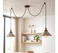 LEDSone Lampe araignée à 2 têtes avec câbles réglables de 2 m, abat-jour conique en métal vintage industriel de 22 cm à suspendre au plafond pour salon, cuisine, bar, café
