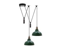 LEDSone Lampe araignée suspendue à 2 têtes, abat-jour en métal de 29 cm, cordon réglable de 195 cm, culot d'ampoule Vintage Edison 60 W E27, éclairage rétro industriel, lampe (Vert)