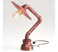 LEDSone Lampe de table en forme de pipe à eau, style vintage industriel steampunk, style rustique en cuivre brossé, idéal pour une table de chevet ou un bureau (Rouge rustique)