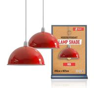 LEDSONE Lot de 2 abat-jours vintage en métal à montage facile, forme dôme, 21 cm, pour salon, chambre, cuisine, salle à manger, restaurant, café (Rouge (lot de 2))