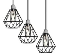 LEDSONE Lot de 3 abat-jours modernes géométriques en forme de diamant - Cage en fil métallique - Noir - 14,5 x 20 cm - Idéal pour salon, cuisine, restaurant, bureau