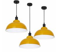 LEDSone lot de 3 suspensions vintage,luminaires style industriel, plafonnier vintage lot de 3 salle à manger chambre, blanc, 240V, Ø 300mm (Curvy - Jaune)
